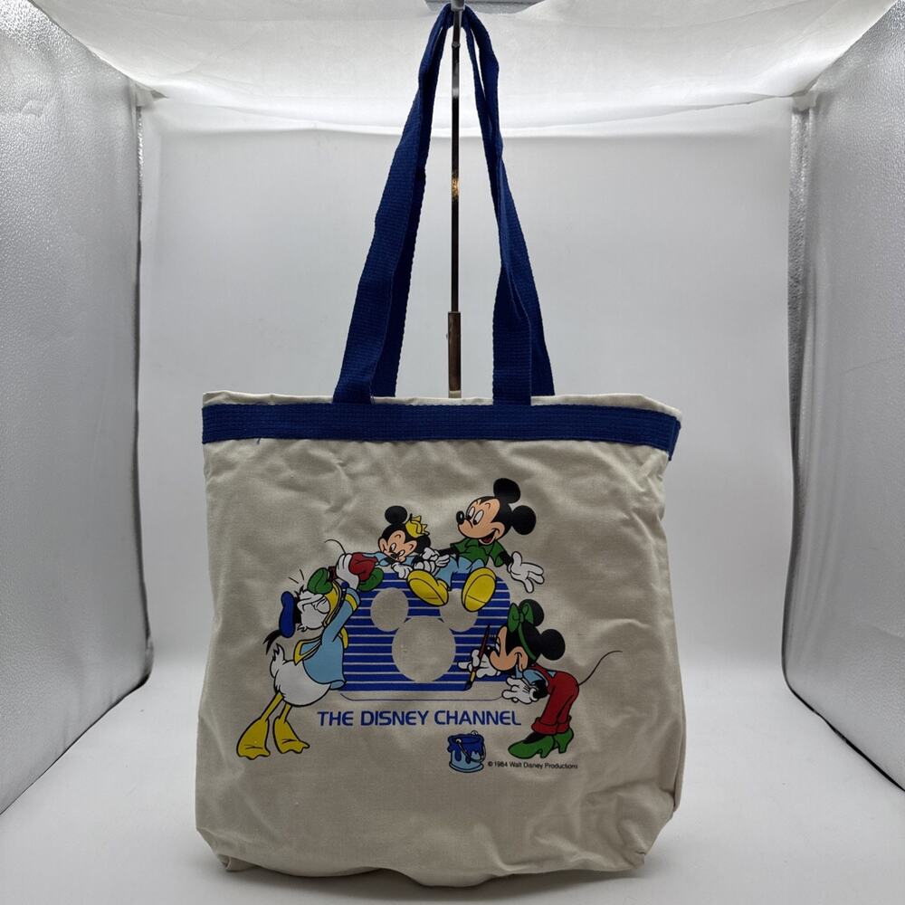 VTG The Disney Channel Mickey Minnie Mouse Donald Duck 1984 Tote Bag 80s - Picture 13 of 16